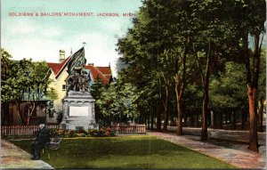 Postcard Soldiers and Sailors Monument in Jackson, Michigan