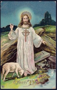 'Happy Easter' Jesus & Lamb Unused c1910s