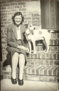 Woman Sitting w/ Fox Terrier Dog 1942 Real Photo Postcard