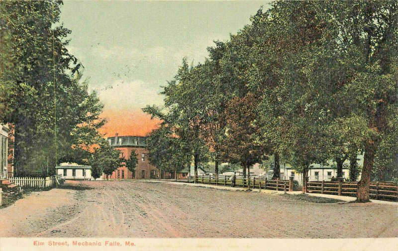 Mechanic Falls Elm Street  in 1908 Postcard