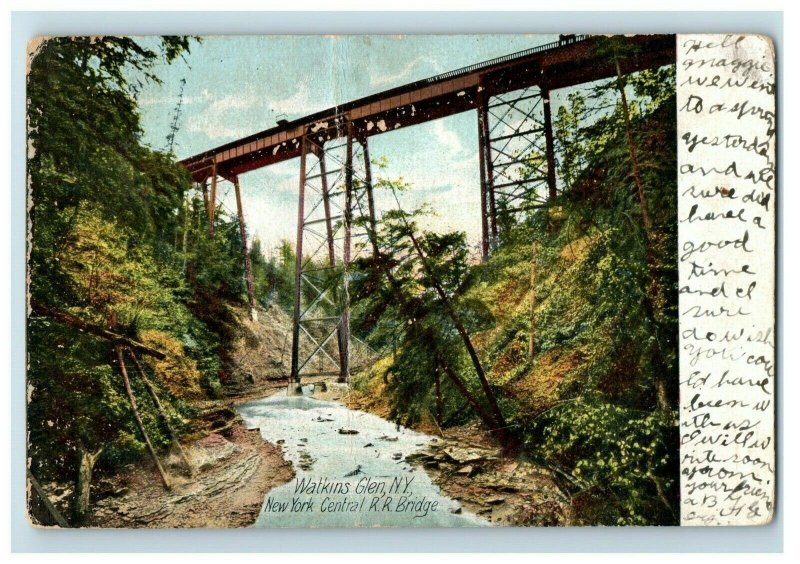 C.1907 New York Central Railroad Bridge Watkins Glen, NY Vintage Postcard P79 