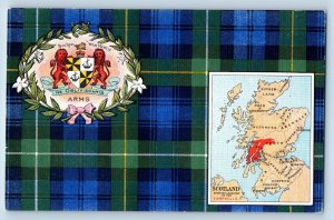 Scotland Postcard Map Showing Campbells Location Badge Wild Myrtle c1910 Plaid