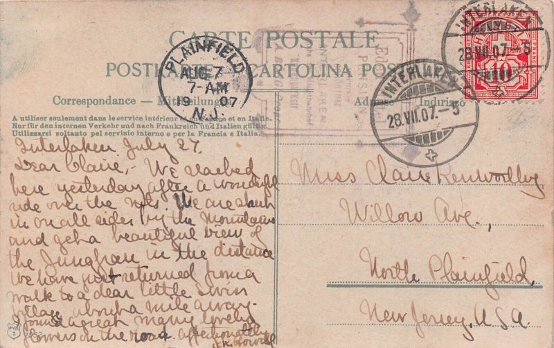 WENGERNALP mit EIGERE und MONCH SWITZERLAND 1907 POSTCARD