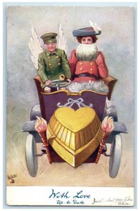 1907 Valentine Cupid Car With Love Oilette Tuck's Abington Connecticut Postcard