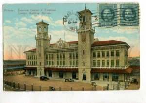 401574 CUBA HABANA railway station 1924 y RPPC Christmas label