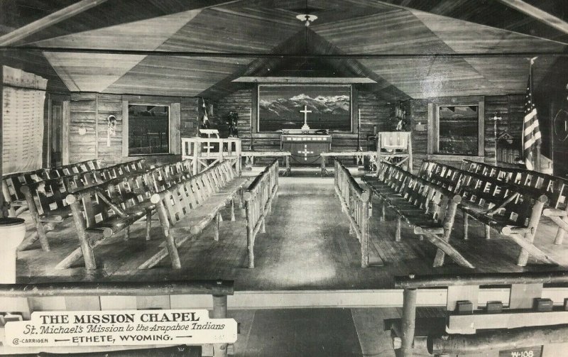 Ethete WY Real Photo Postcard The Mission Chapel Arapahoe Indians RPPC