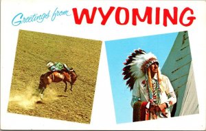 Indian Chief and Bareback Riding Greetings From Wyoming