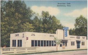 Linen Roadside GATLINBURG Tennessee Tenn Tn Postcard RIVERVIEW CAFE Diner