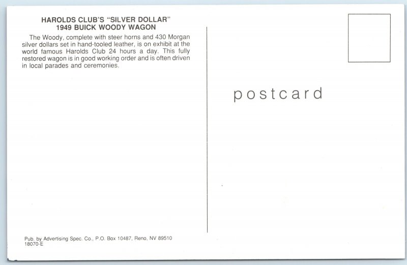 c1970s Reno, NV Harolds Club Silver Dollar Buick Chrome Postcard Woody A101