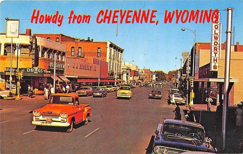 Cheyenne WY Woolworth's Storefronts Old Cars Trucks Postcard