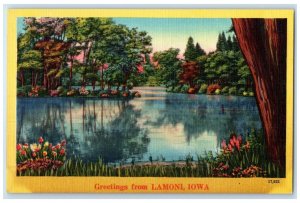 c1940 Greetings From Trees River Lake Pond Lamoni Iowa Vintage Antique Postcard