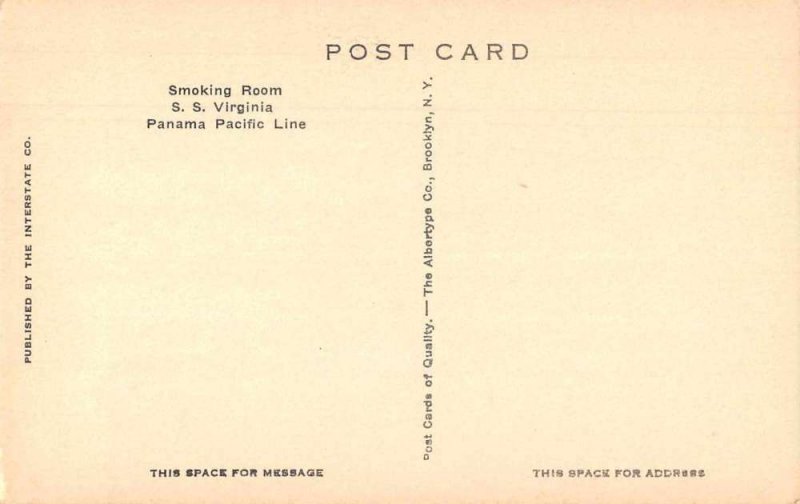 Panama Pacific Line SS Virginia Smoking Room Vintage Postcard AA8798