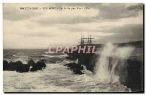 Old Postcard Biretagne Binic La Jetee by wind d & # 39Est Boat