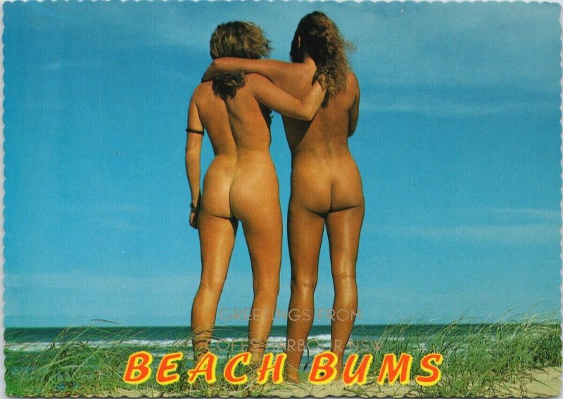 Greetings from Coffs Harbour NSW Beach Bums Nude Women Naked Postcard C3