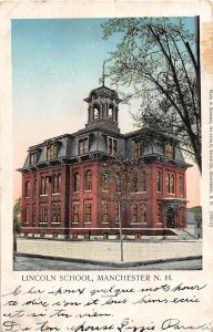 H74/ Manchester New Hampshire Postcard c10 Lincoln School Gold Windows 103