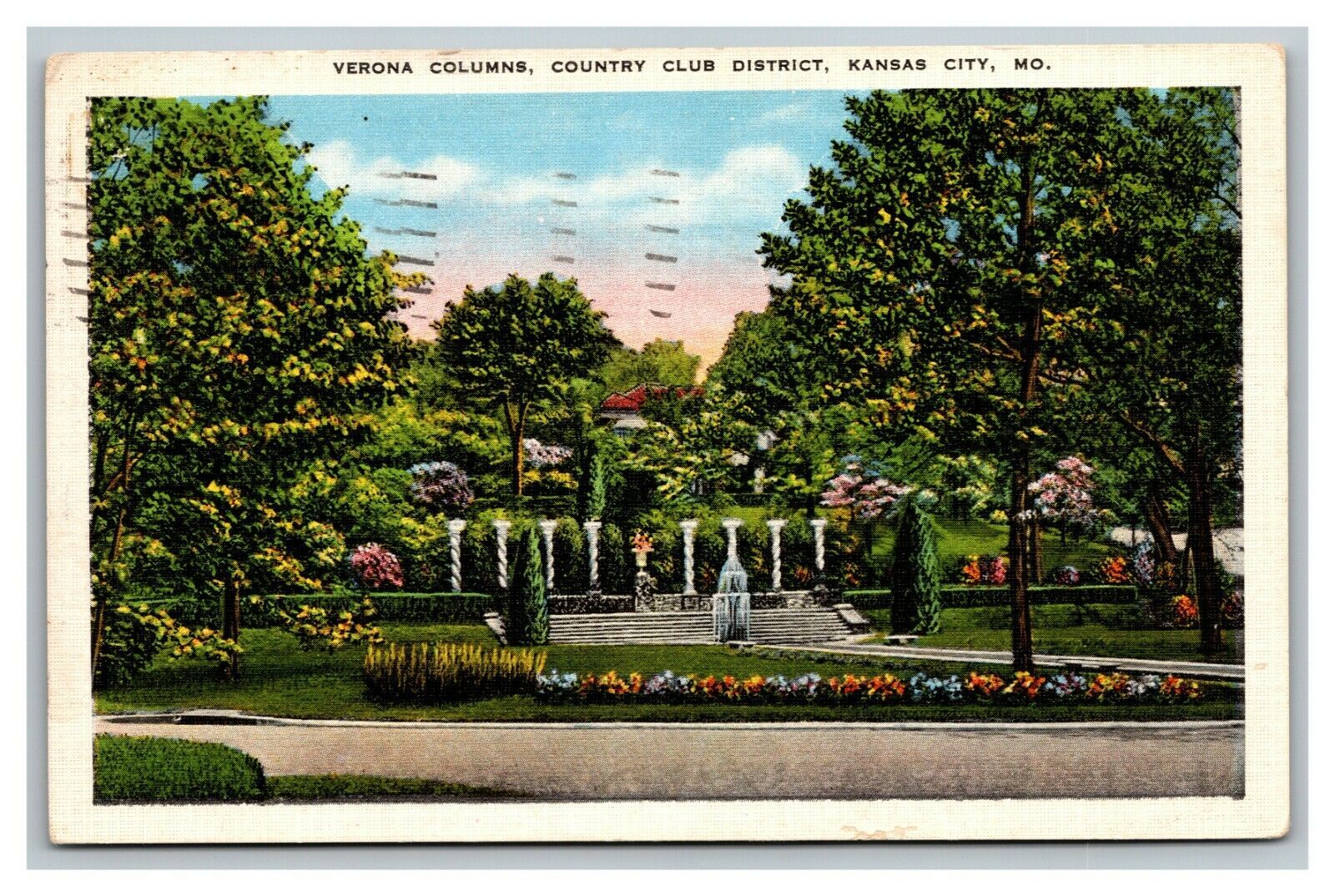 Vintage 1937 Postcard Verona Columns Country Club District Kansas City Missouri United States