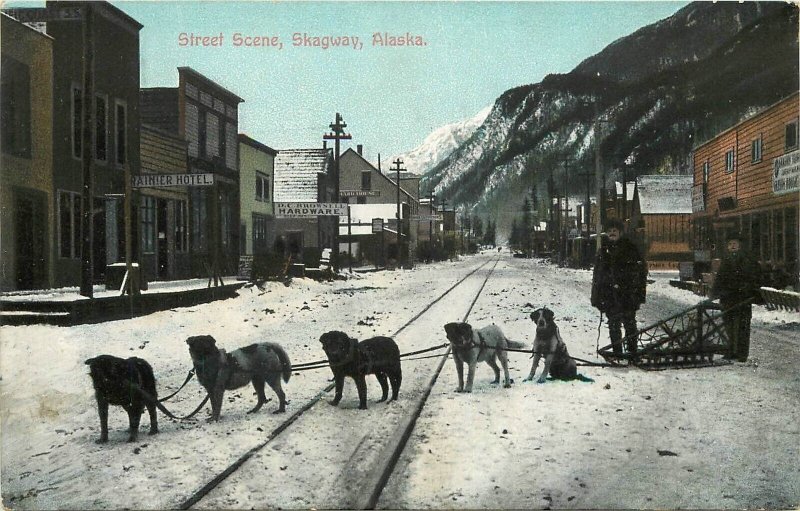 Postcard Alaska Skagway Street Scene railroad Tracks Portland #9050 23-5847