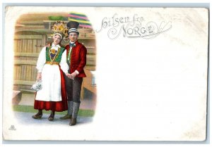 c1905 Traditional Dress Costume Greetings from Norway Antique Postcard