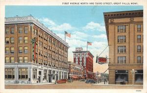 A24/ MONTANA Mt Postcard c1920 GREAT FALLS First Avenue Stores HOTEL RAINBOW