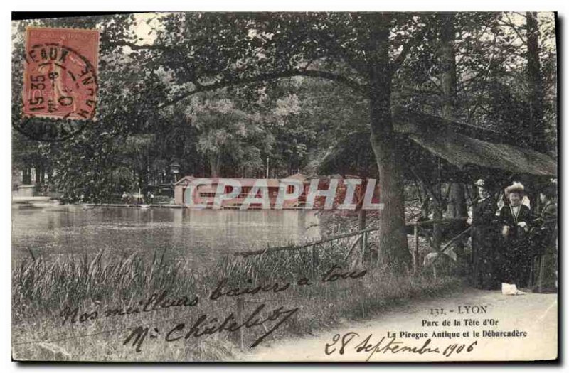 Old Postcard Lyon Parc de la Tete La Pirogue Or Antique and Debarcadere