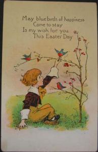 Easter Boy Plays Birds c1910 Postcard