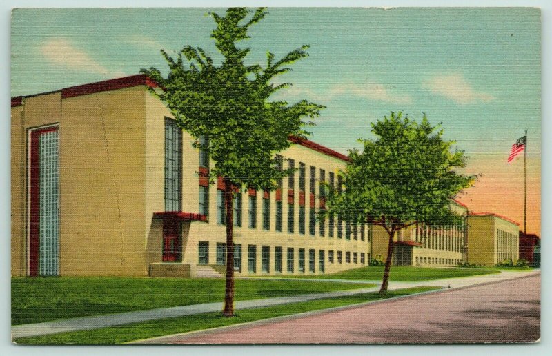 Two Harbors Minnesota~Lake County High School~Sidelong View~1949 Linen Postcard 