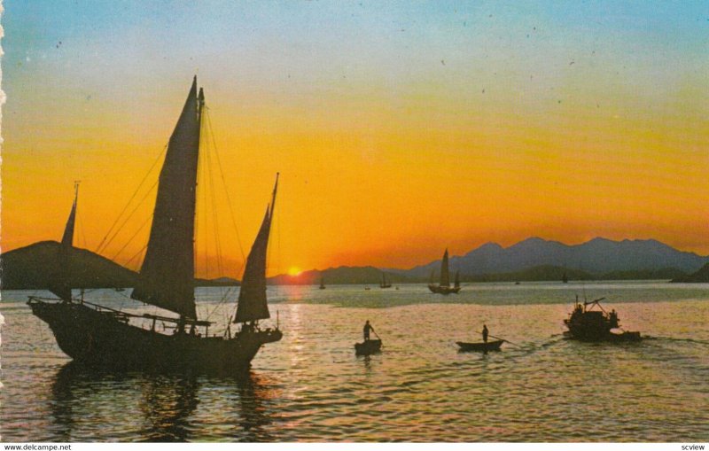 CHINA (Hong Kong) , 50-60s ; Fishing Boat under Sun Set