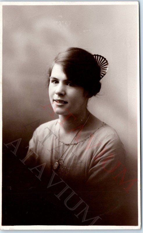 c1940s England Woman Smile Portrait RPPC Real Photo Studio of Horace Dudley A160