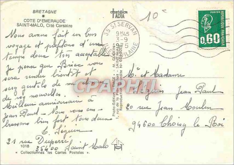 Postcard Modern Brittany coast Emerald Saint Malo Corsair quotes