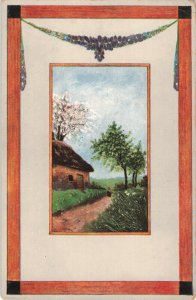 Circa 1907-15 Wood Frame Border Country Home Flowering Tree Postcard