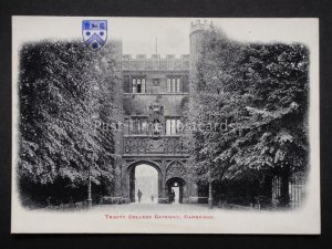 Cambridge: The Fountain, Trinity College Gateway & Heraldic Coat of Arms c1908