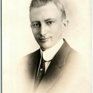 c1910 Handsome Young Man Portrait ID'd Real Photo Postcard Male Suit Cyko Vtg A4
