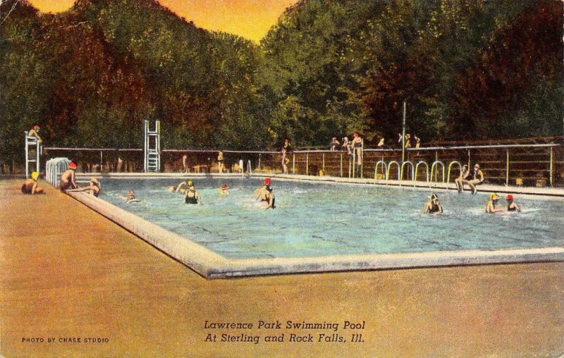 STERLING-ROCK FALLS, IL Illinois  LAWRENCE PARK POOL Roadside 1953 Whiteside Co