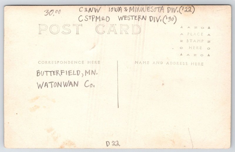 Butterfield MN Folk Stand on Tipped Train Engine After Wreck~Winter RPPC 1/1911