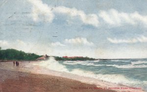 Vintage Postcard 1909 High Waves On Beach At Jackson Park Chicago Illinois ILL