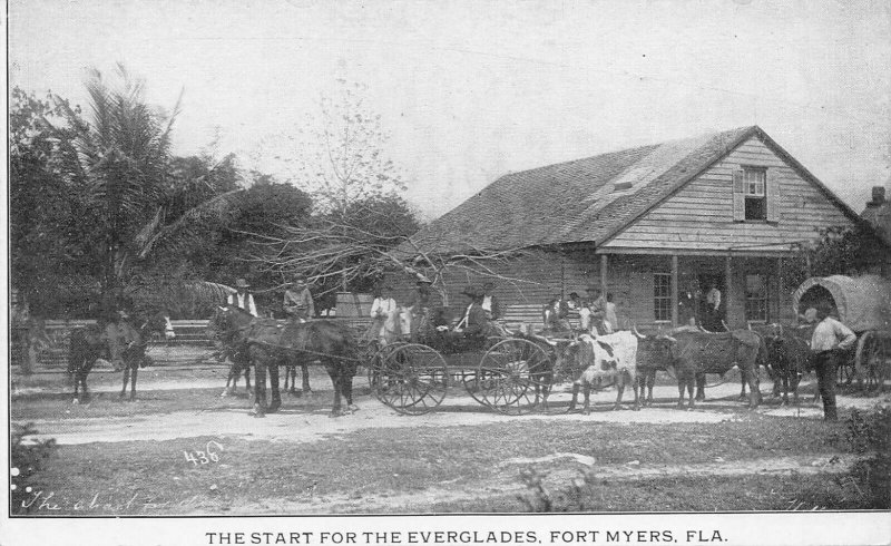 Fort Myers FL The Start For The Everglades Covered Wagon Postcard