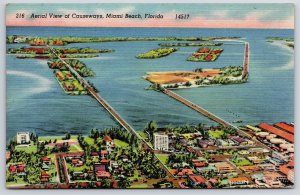 Causeways Aerial View Miami Beach Florida FL Buildings & Island View Postcard
