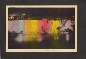 NY Illuminated Night view American Falls Ontario ON New York Postcard