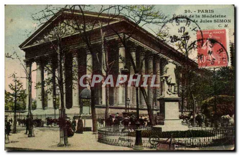 Paris Old Postcard Madeleine Church and statue of Julius simon