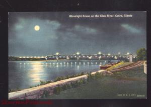 CAIRO ILLINOIS OHIO RIVER BRIDGE MOONLIGHT NIGHT SCENE VINTAGE POSTCARD