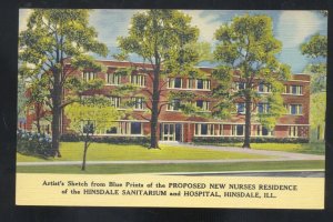 HINSDALE ILLINOIS HINSDALE SANITARIUM HOSPITAL LINEN ADVERTISING POSTCARD