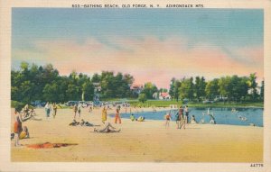 Sandy Bathing Beach - Old Forge NY, Adirondacks, New York - pm 1940 - Linen