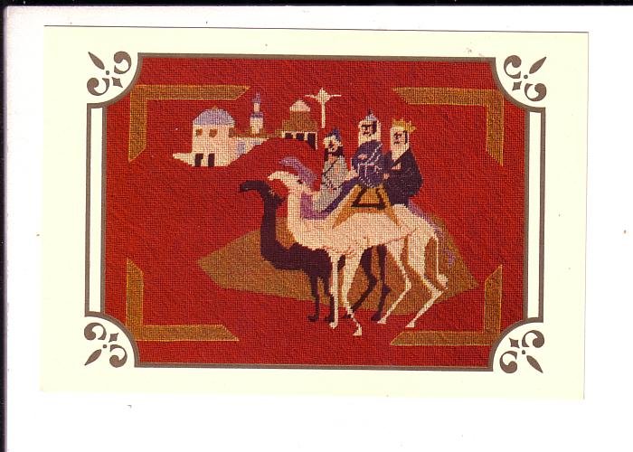 Christmas Blessed, Needlepoint Three Kings on Camels, Pub .1950 - 60's