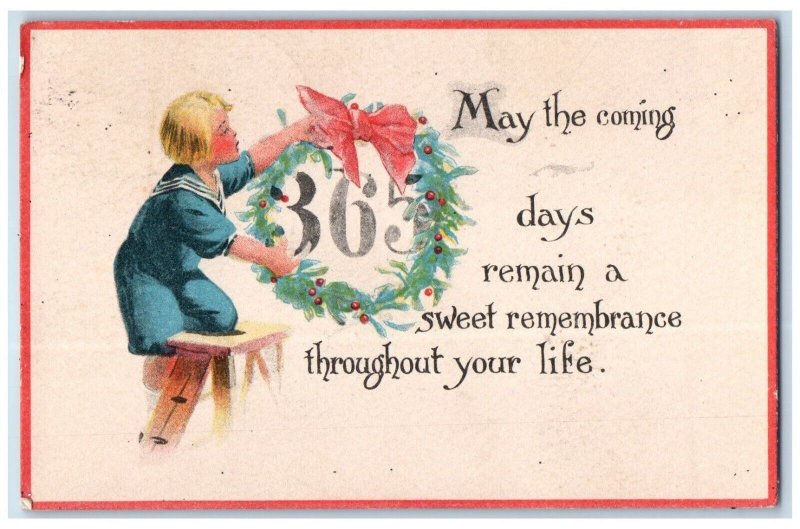 Christmas Postcard Girl Fixing Holly Berries Whreat Buffalo New York NY 1915
