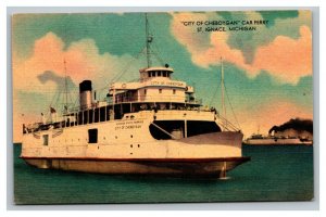 Vintage 1940's Postcard City of Cheboygan Car Ferry St. Ignace Michigan