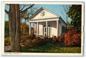 c1920's Post Office Building Entrance View Trees Path Setauket LI Postcard