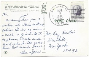 US North Carolina Chimney Rock Park - Devil's Head. Mailed from Bat Cave, 1967.