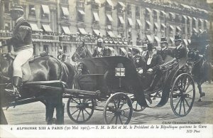 Visit of King of Spain Alphonse XIII in Paris 1905 royal coach photo postcard