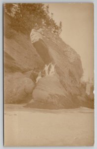 RPPC Children Posing on Snake Head Rock at Beach c1910 Postcard B25