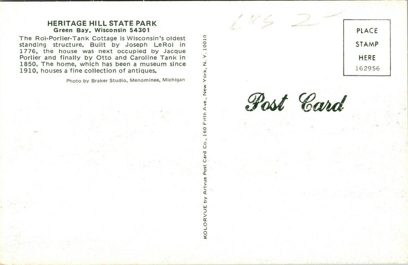 Heritage Hill State Park Green Bay Wisconsin WI Exterior Postcard VTG UNP